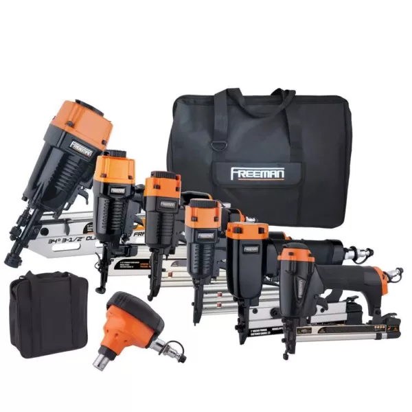 Freeman Complete Pneumatic Nail Gun Combo Kit with 21-Degree Framing Nailer and Finish Nailers, Bags, and Fasteners (9-Piece)