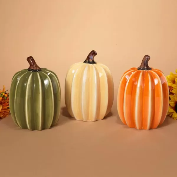 Gerson Assorted 8 in. H Ribbed Dolomite Harvest Pumpkins (Set of 3)