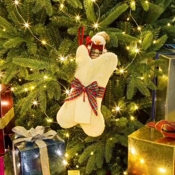 Glitzhome 12.5 in. Hooked Christmas Decor Stocking with Bone Shape
