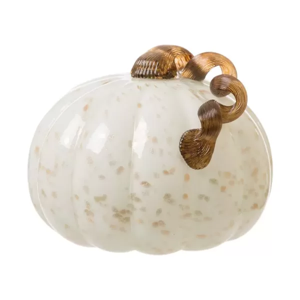 Glitzhome 7.09 in. H Golden/White Glass Pumpkin