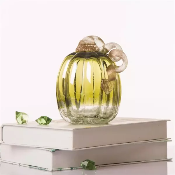 Glitzhome 5.51 in. H Green Crackle Glass Pumpkin