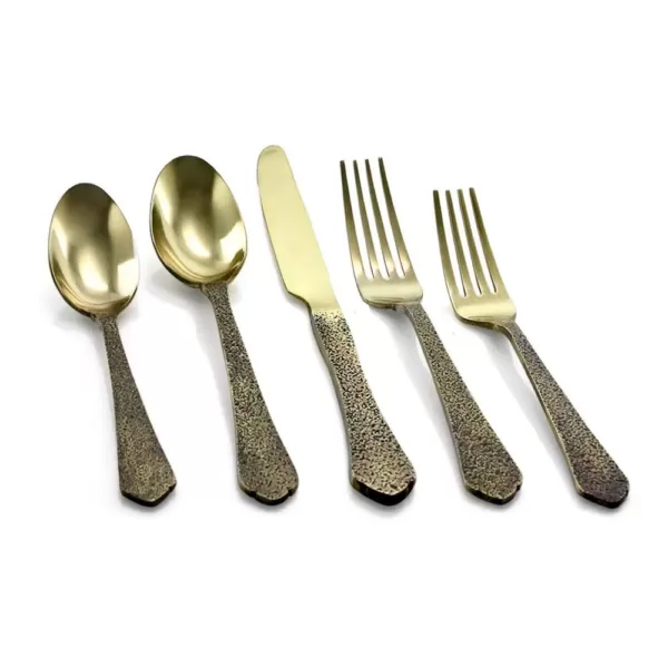 GIBSON elite Zambezi 5-Piece Gold Hammer Texture Stainless Steel Flatware Set (Service for 1)