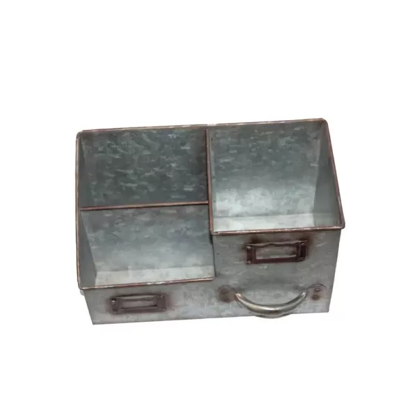 Benzara 3-Bin Galvanized Metal Gray Color Tissue Box with Attached Label Slots