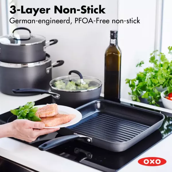 OXO Good Grips 11 in. Hard-Anodized Aluminum Nonstick Grill Pan in Gray