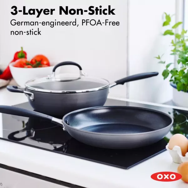 OXO Good Grips 9.5 in. Hard-Anodized Aluminum Nonstick Skillet in Gray with Glass Lid