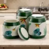 Elama Paradise Palms Green 3-Piece Ceramic Cannister Collection with Ceramic Tops