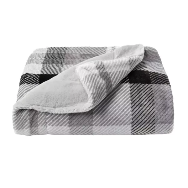 Lavish Home Oversized Faux Fur Phantom Grey Plaid Flannel Hypoallergenic Throw Blanket