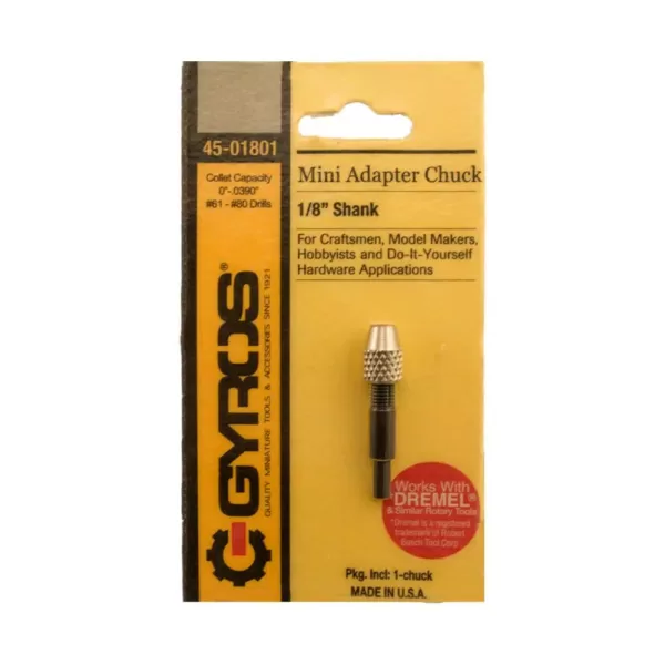 Gyros Keyless Mini Adaptor Chuck, with 1/8 in. Shank, 0 in. to 0.039 in. Capacity, For Bits No. 60-80 NEW AND IMPROVED