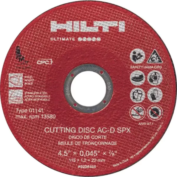 Hilti 5.0 in. x 0.045 in. x 7/8 in. AC-D SPX Type 1 Flat Ultimate Zirconium Cutting Disc (25-Pack)