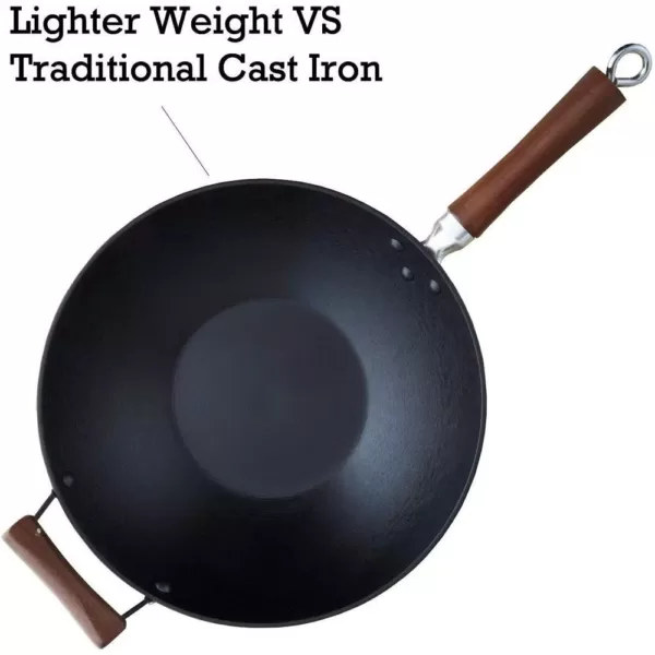 IMUSA Light Cast Iron Pre-Seasoned 14 in. Wok with Wood Handle