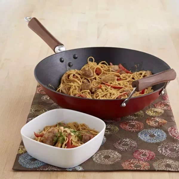 IMUSA Light Cast Iron Pre-Seasoned 14 in. Wok with Wood Handle