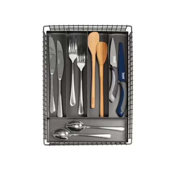 Spectrum 2 in. H x 10 in. L x 13.5 in. W Vintage 5-Divider Industrial Gray Steel Silverware Tray