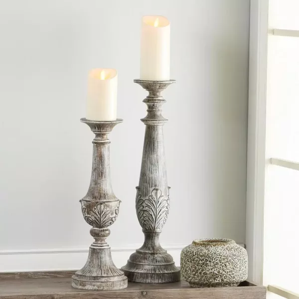 Home Decorators Collection Home Decorators Collection White Washed Wood Candle Holder (Set of 2)