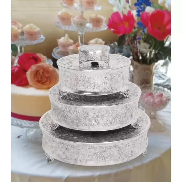 LITTON LANE Silver Aluminum Set of 4 Cake Stands (4-Pack)