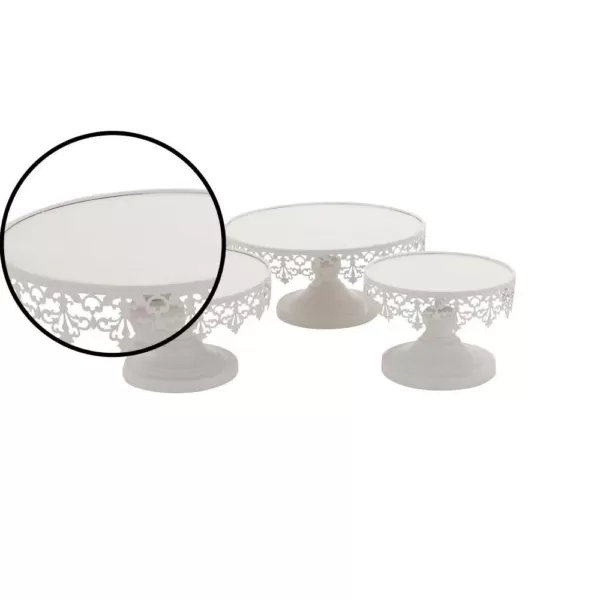 LITTON LANE White Round Cake Stands with Cutout Lattice Lace Overhang (Set of 3)