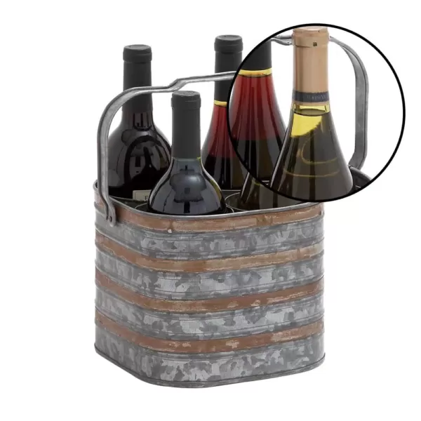 LITTON LANE 9 in. x 7 in. 4-Bottle 2-Tone Patina Silver and Brass Wine Holder with Handle