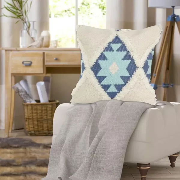 LR Home 20 in. x 20 in. Off White/Blue Tufted Winter Paradise Southwest Standard Throw Pillow