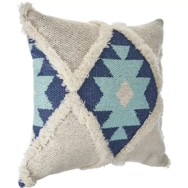 LR Home 20 in. x 20 in. Off White/Blue Tufted Winter Paradise Southwest Standard Throw Pillow