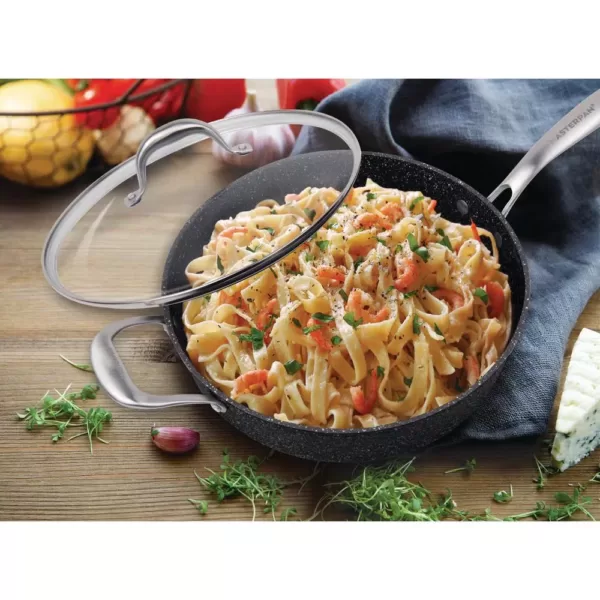 MasterPan Granite Ultra 5 qt. Cast Aluminum Nonstick Saute Pan in Black with Glass Lid