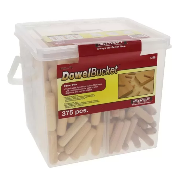 Milescraft Dowel Bucket Fluted Hardwood Dowel Pins (375-Pieces)