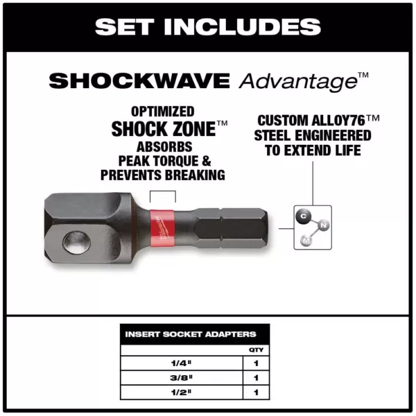 Milwaukee Shockwave Impact Duty Insert Bit Socket Adapter Set (3-Piece)