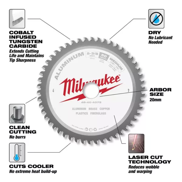 Milwaukee 5-3/8 in. x 50 Carbide Teeth Aluminum Cutting Circular Saw Blade