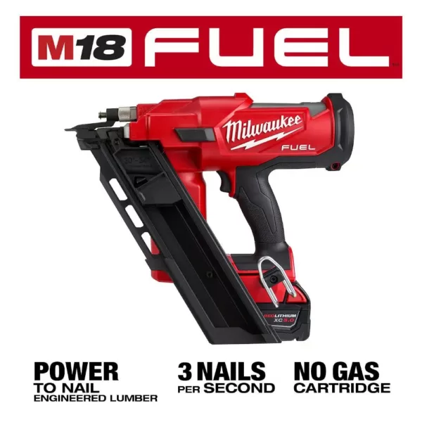 Milwaukee M18 FUEL 3-1/2 in. 18-Volt 30-Degree Lithium-Ion Brushless Framing Nailer Kit and Performance Safety Glasses with Gasket