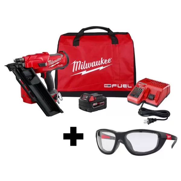 Milwaukee M18 FUEL 3-1/2 in. 18-Volt 30-Degree Lithium-Ion Brushless Framing Nailer Kit and Performance Safety Glasses with Gasket