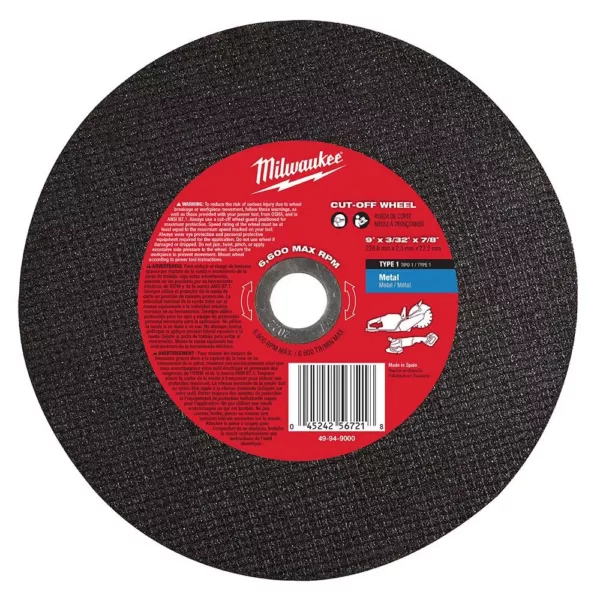 Milwaukee 9 in. x 3/32 in. x 7/8 in. Type 1 Metal Cut-Off Wheel