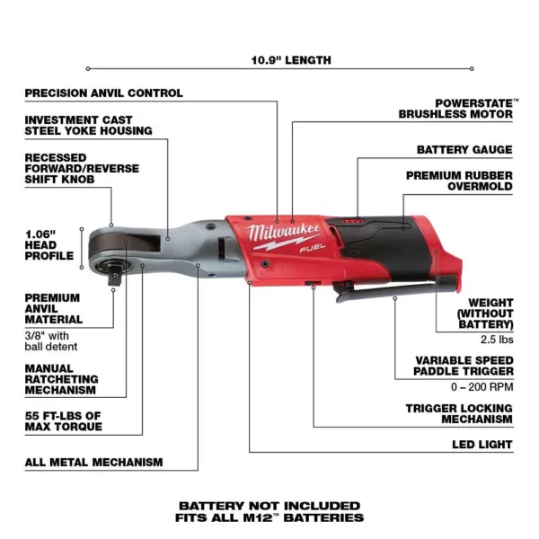 Milwaukee M12 FUEL 12-Volt Lithium-Ion Brushless Cordless Stubby 3/8 in. Impact Wrench & Ratchet Combo Kit (2-Tool)