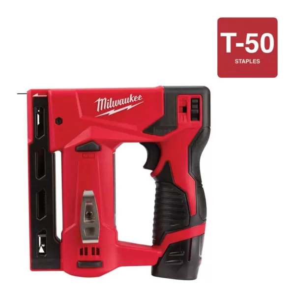 Milwaukee M12 12-Volt Lithium-Ion Cordless Jig Saw and 3/8 in. Crown Stapler Combo Kit W/ (1) 2.0Ah Battery and Charger