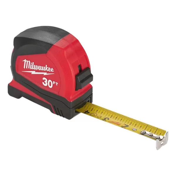 Milwaukee 48 in. Concrete Screed Level with 30 ft. Compact Tape Measure and (12-Pack) INKZALL Black Ultra Fine Point Markers