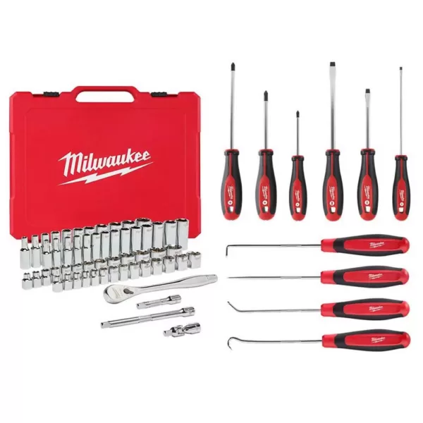 Milwaukee Mechanic Hand and Tool Set with 3/8 in. Drive SAE Metric Ratchet, Socket, Screwdriver, Hook and Pick (66-Piece)