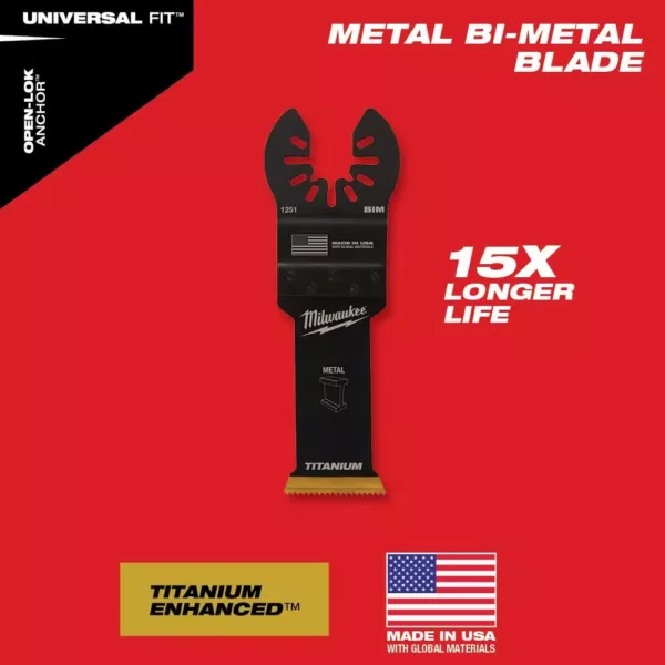 Milwaukee 1-1/8 in. Titanium Bi-Metal Universal Fit Wood and Metal Cutting Oscillating Multi-Tool Blade (1-Pack)