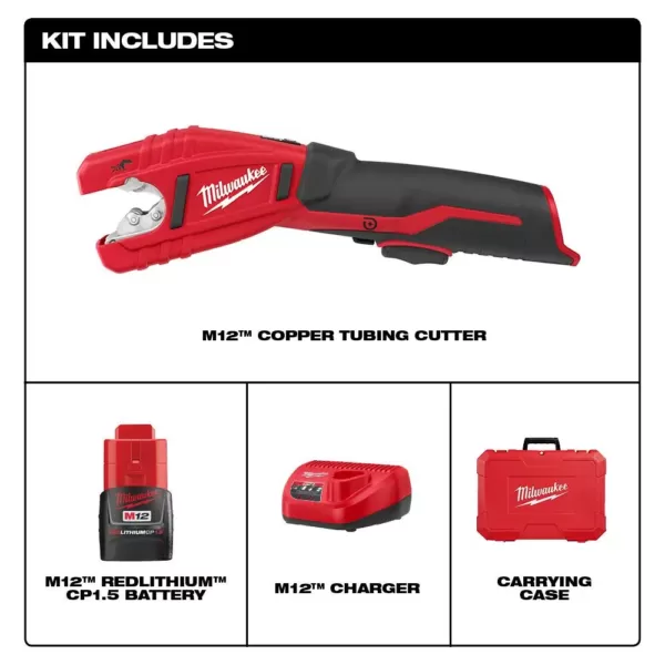 Milwaukee M12 12-Volt Lithium-Ion Cordless Copper Tubing Cutter Kit with 1.5 Ah Battery, Charger and Hard Case