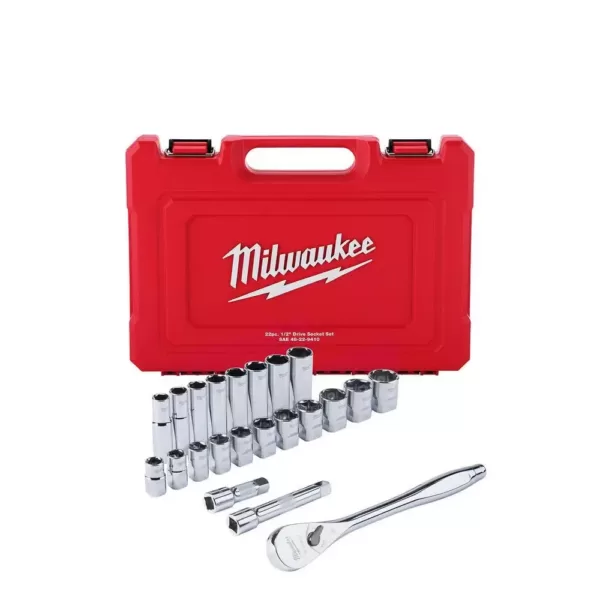 Milwaukee 1/2 in. Drive SAE Ratchet and Socket Mechanics Tool Set (22-Piece)