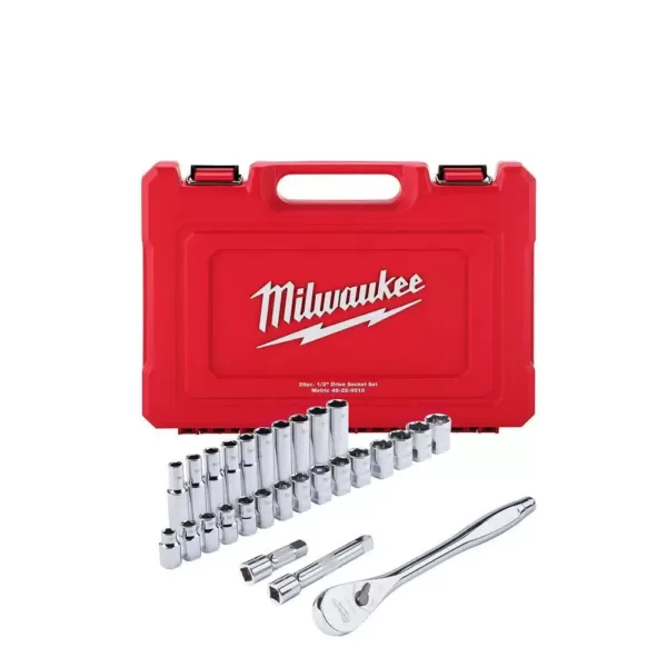 Milwaukee 1/2 in. Drive Metric Ratchet and Socket Mechanics Tool Set (28-Piece)
