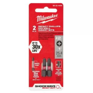 Milwaukee #2 Philips SHOCKWAVE Impact Duty Steel Insert Bit Set (2-Pack)