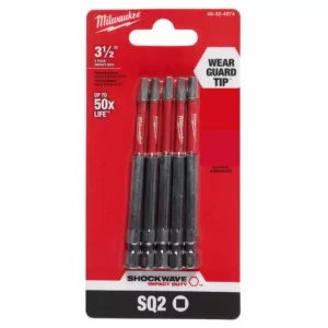 Milwaukee SHOCKWAVE Square #2 3.5 in. Impact Duty Steel Screwdriver Bit (5-Pack)