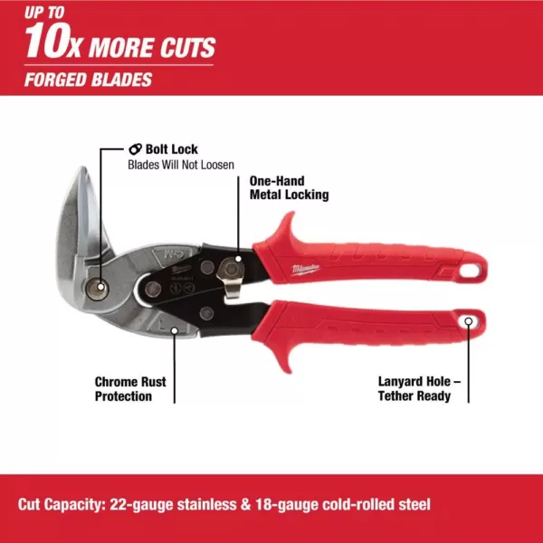 Milwaukee 10 in. Left-Cut and Right Cut and Straight Cut Angle Aviation Snips (3-Piece)