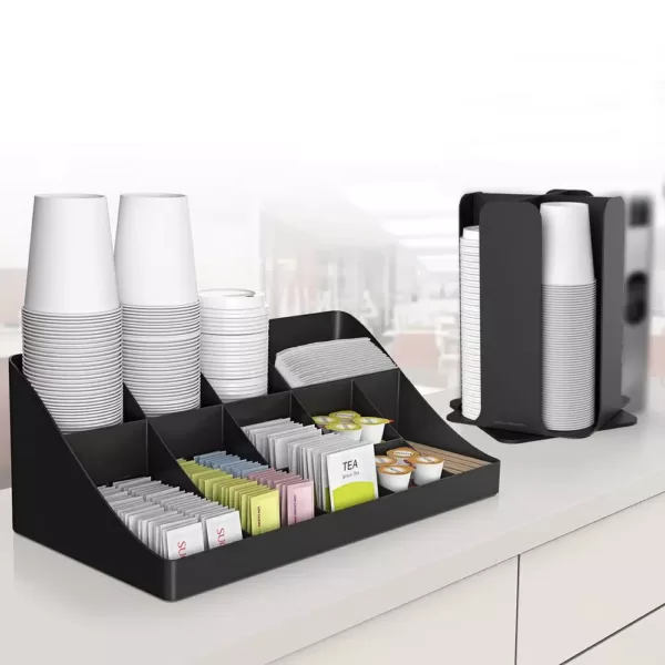 Mind Reader Cup & Lid Organizer & Coffee Condiment Organizer, 15 Compartment, Black