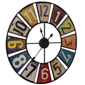 Pinnacle Vintage License Plates Multi-Color Clock
