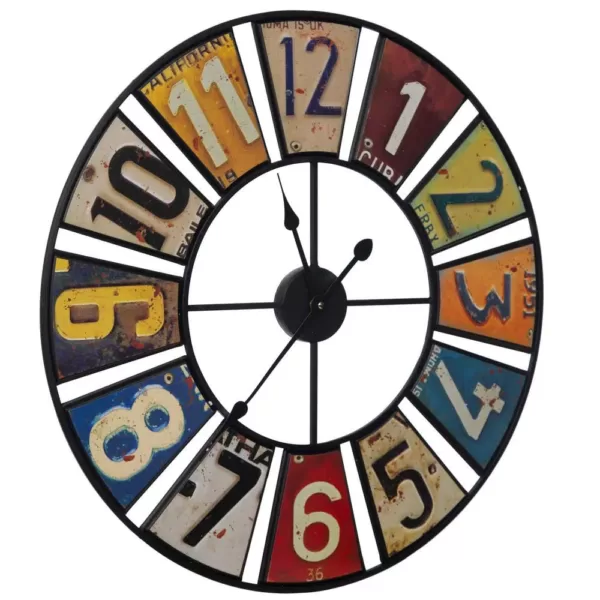 Pinnacle Vintage License Plates Multi-Color Clock