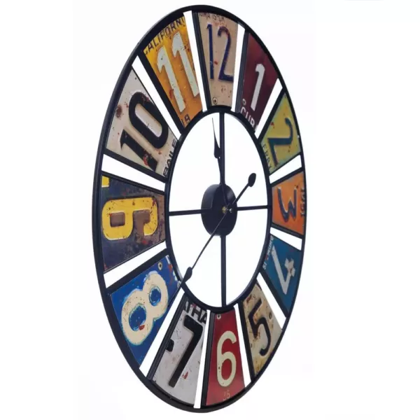 Pinnacle Vintage License Plates Multi-Color Clock