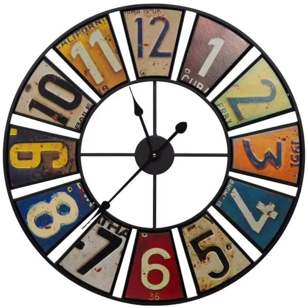 Pinnacle Vintage License Plates Multi-Color Clock