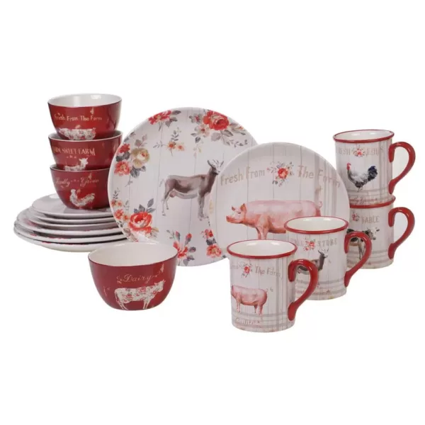 Certified International Farmhouse 16-Piece Country/Cottage Multi-Colored Ceramic Dinnerware Set (Service for 4)