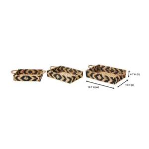 Home Decorators Collection Home Decorators Collection Black and Natural Water Hyacinth Decorative Rectangle Tray (Set of 3)