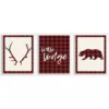 Stupell Industries 10 in. x 15 in. "Little Lodge Antler Bear Plaid" by Daphne Polselli Printed Wood Wall Art 3-Piece