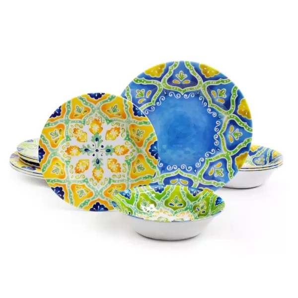 Gibson Home Seaberry 12-Piece Patterned Multi Melamine Outdoor Dinnerware Set (Service for 4)