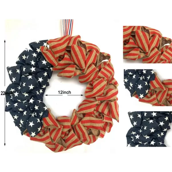 Glitzhome 22 in. US Red And Blue National Day Burlap Wreath